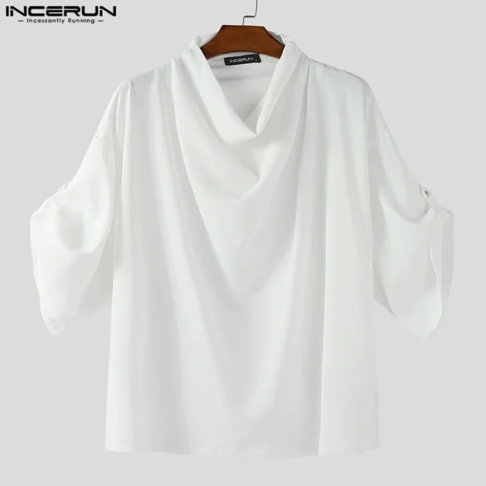 INCERUN Men T Shirt Solid Color Turtleneck Half Sleeve Casual Male Tee Tops Summer Streetwear 2025 Fashion Men Clothing S-5XL - Image 6
