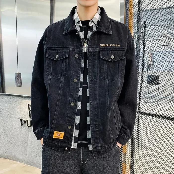 Denim Jacket Men Distressed Turn Down Collar Coats Single Breasted Washed Outerwear Loose Fit Pockets High Street Spring - Image 2