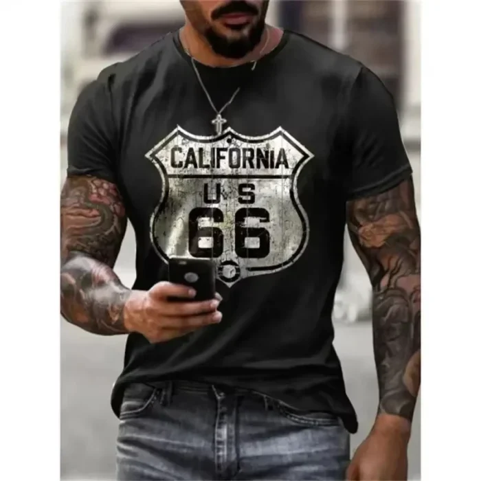 Men's Vintage Cotton T-Shirt American Personality Route 66 Designed Short Sleeved Women Tees Casual Plus S-XLSize Men Harajuku - Image 3