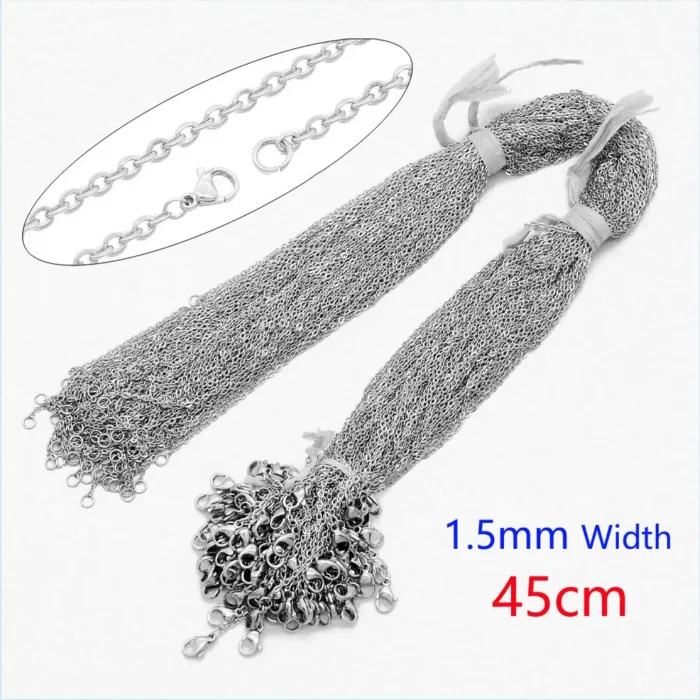 100pcs/Lot Bulk Wholesale 304 Stainless Steel Cable Link Rolo Chain Necklace for DIY Jewelry Making Silver Color 45-50cm Women - Image 1