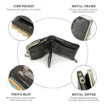 Contact'S Genuine Leather Wallet Women Small Metal Frame Purse Ladies Hasp and Zipper Coin Pocket Credit Card Holder - Image 3