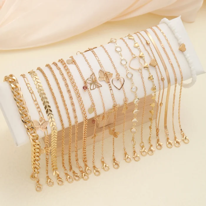 20 Pcs/Set Bohemian Twisted Snake Chain Anklet For Women Summer Beach Vintage Simple Foot Ankle Bracelet On Leg Jewelry Gifts - Image 1