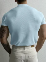 spring summer fashion Men's T-shirt Small high collar stripe shirt short sleeve fitness top leisure sport T-shirt Men sportswear - Image 4