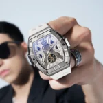 Sapphire Automatic Winding Man Watches Paris Design Tonneau Luxury 316 Stainless Steel Rubber Skeleton - Image 6