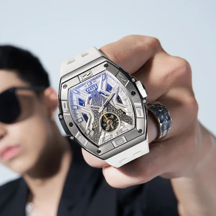 Sapphire Automatic Winding Man Watches Paris Design Tonneau Luxury 316 Stainless Steel Rubber Skeleton - Image 6