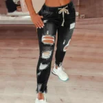 Plus Size High Waist Ripped Denim Trousers Women Clothing 2025 Fashion Korean Casual Slim Large Size Jeans Oversized Pants Leggi - Image 3