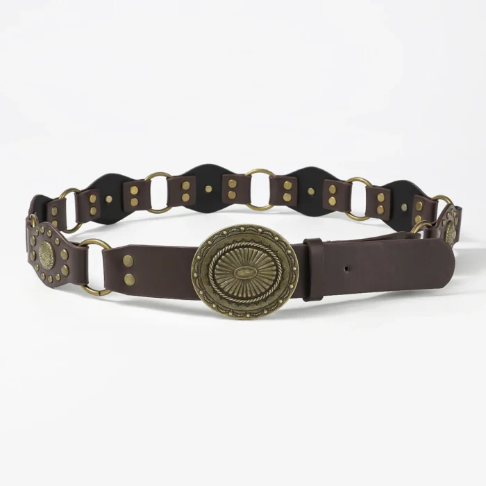 European and American retro street fashion hollow ring pu leather splicing characteristic waist belt - Image 5