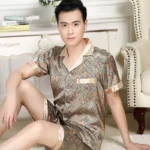 High Quality Men's Pajamas Suit Summer Imitation Ice Silk Sleepwear Thin Short-sleeved Trousers Two-piece Loungewear Suit Male - Image 6