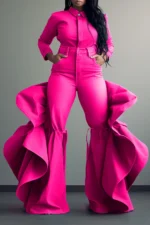 Plus Size Fashionable Women's Blue Jeans High Waist Ruffle Flared Casual Pink Denim Pants Spring Black Skinny Pants - Image 2