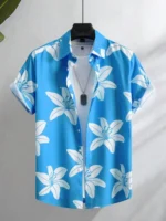 2025 New 3D Flower-printed Men's Casual Shirt Summer Daily Fashion Short-sleeved Shirt Outdoor Beach Hawaiian Style Shirt - Image 6