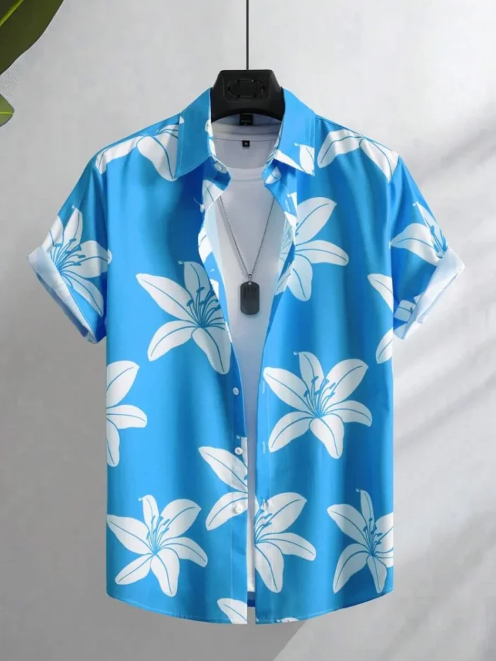 2025 New 3D Flower-printed Men's Casual Shirt Summer Daily Fashion Short-sleeved Shirt Outdoor Beach Hawaiian Style Shirt - Image 6