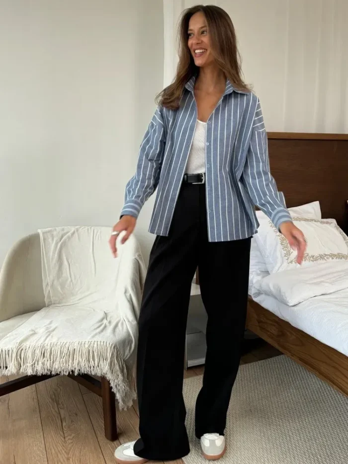 New Summer Women's Fashion Striped Shirt,Long Sleeve Shirt Woman,2025 Woman's Clothing,Summer Tops,Casual Tops For Ladies - Image 4