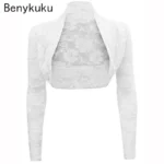 Floral Lace Shrug Bolero Cardigan Casacos Women Clothes Slim Vintage Long Sleeve Cropped Tops Ladies Black Summer Coat Jacket