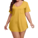 Plus Size Women's Tunic Tops Solid Color Large Size V-neck Loose T-Shirt With Pocket Summer Casual Basic Tee t shirts