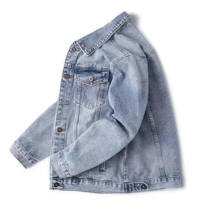 Denim Jacket Men Distressed Turn Down Collar Coats Single Breasted Washed Outerwear Loose Fit Pockets High Street Spring - Image 1