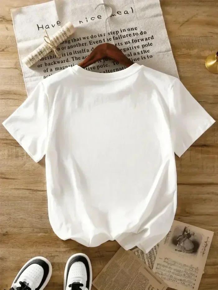 Plus Size Women'S Floral Letter Print T-Shirt, Casual Round Neck Short Sleeve Top, Comfortable for All Seasons, Machine Washable - Image 2