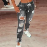 Plus Size High Waist Ripped Denim Trousers Women Clothing 2025 Fashion Korean Casual Slim Large Size Jeans Oversized Pants Leggi - Image 2
