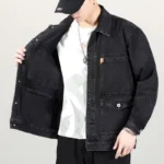 Denim Jacket Men Distressed Turn Down Collar Coats Single Breasted Washed Outerwear Loose Fit Pockets High Street Spring - Image 4
