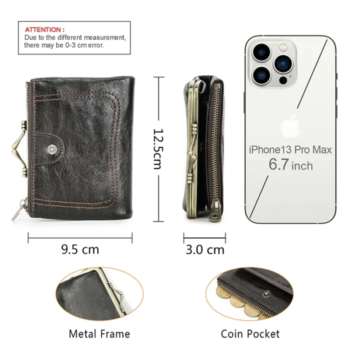 Contact'S Genuine Leather Wallet Women Small Metal Frame Purse Ladies Hasp and Zipper Coin Pocket Credit Card Holder - Image 4