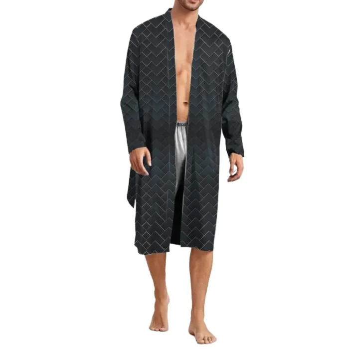 2025 Men's Sleeping Robe Ice Silk Thin Style High End Simple Sleepwear Summer Medium Long Sleeve Bathrobe - Image 5