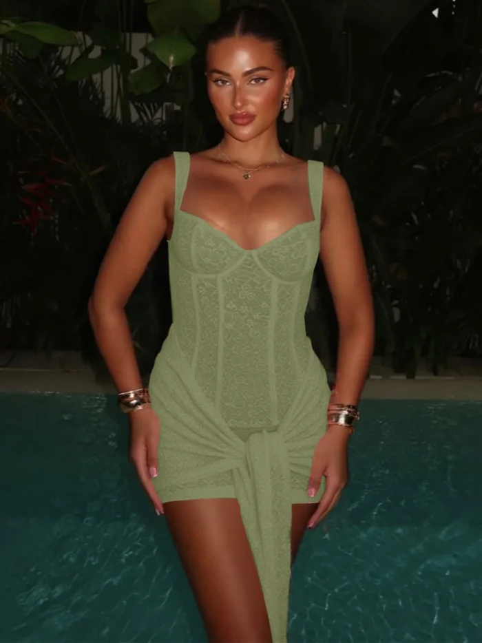 Weird Puss Summer Elegant Dress Women Y2K Chic Low-Neck Jacquard Wrapped Ribbon Bandage Birthday Party Clubwear Midnight Bodycon - Image 2