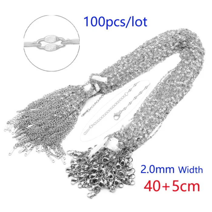 100pcs/Lot Bulk Wholesale 304 Stainless Steel Cable Link Rolo Chain Necklace for DIY Jewelry Making Silver Color 45-50cm Women - Image 6
