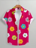 2025 New 3D Flower-printed Men's Casual Shirt Summer Daily Fashion Short-sleeved Shirt Outdoor Beach Hawaiian Style Shirt - Image 2