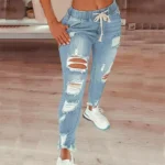 Plus Size High Waist Ripped Denim Trousers Women Clothing 2025 Fashion Korean Casual Slim Large Size Jeans Oversized Pants Leggi - Image 4