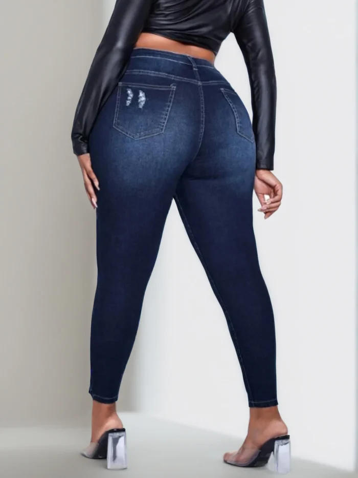 Women's plus size ripped jeans tight hip lifting - Image 2