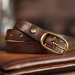 Retro Narrow Genuine Leather Women's Belt Pure Copper Button Western Cowboy Style Versatile Jeans Belt Fashion Luxury Women Belt - Image 2