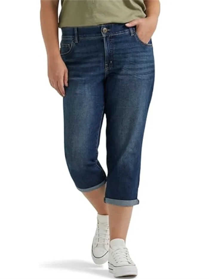 Women Plus Size Cropped Jeans Capris Stretch High Waist Destroyed Denim Pants Fashion US30 EU60 2X 3X 4X - Image 1