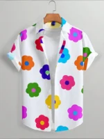 2025 New 3D Flower-printed Men's Casual Shirt Summer Daily Fashion Short-sleeved Shirt Outdoor Beach Hawaiian Style Shirt - Image 3