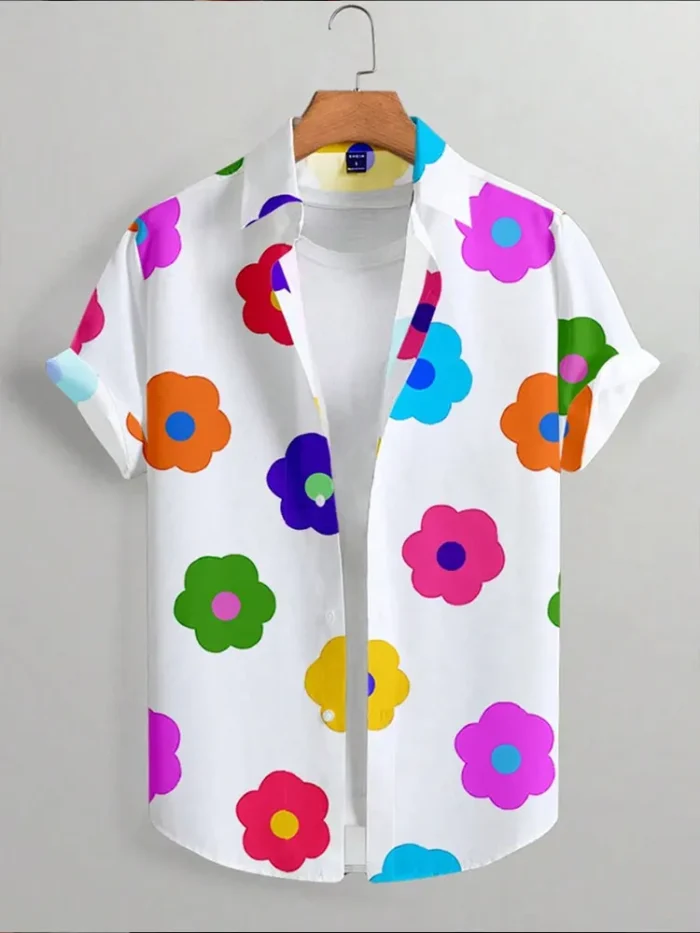 2025 New 3D Flower-printed Men's Casual Shirt Summer Daily Fashion Short-sleeved Shirt Outdoor Beach Hawaiian Style Shirt - Image 3