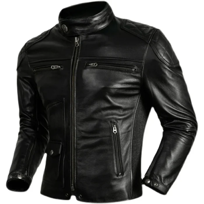 2025 New Top Layer Cowhide Leather Jacket Men Black Stand Collar Short Genuine Leather Coat High Quality Motorcycle Jackets - Image 1