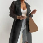 Spring Summer Women Coat Solid Color Turndown Collar Long Sleeve Net YarnWomen Shirt See Through Lace-up Female Long Shirt - Image 2