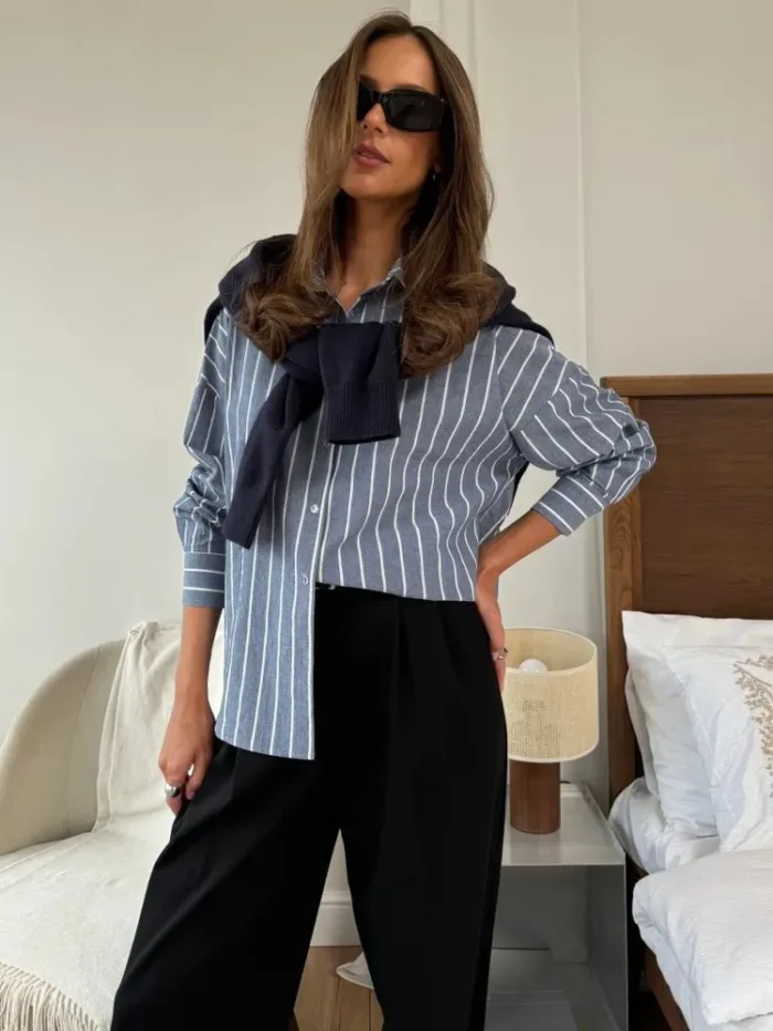 New Summer Women's Fashion Striped Shirt,Long Sleeve Shirt Woman,2025 Woman's Clothing,Summer Tops,Casual Tops For Ladies - Image 3