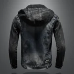 Men Spliced Hooded Washed Denim Jacket Long Sleeve Cardigan Single Breasted Outerwear Loose Coats Pockets High Street Button - Image 2