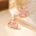 Elegant Pastel Flower Earrings for Women, Pink Floral Studs Summer Earrings, Stainless Steel Hypoallergenic Jewelry - Image 5