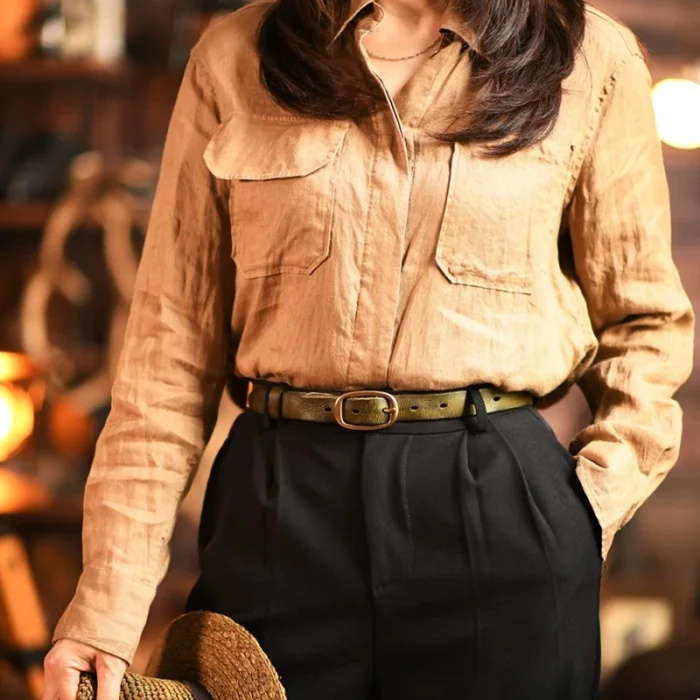 Retro Narrow Genuine Leather Women's Belt Pure Copper Button Western Cowboy Style Versatile Jeans Belt Fashion Luxury Women Belt - Image 6