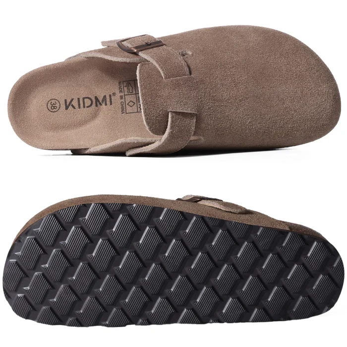 Kidmi New Genuine Suede Clogs for Women Men Clogs Soft Cork Footbed Mules Comfort Potato Shoes with Arch Support Beach Sandals - Image 1