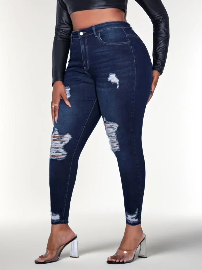Women's plus size ripped jeans tight hip lifting - Image 4