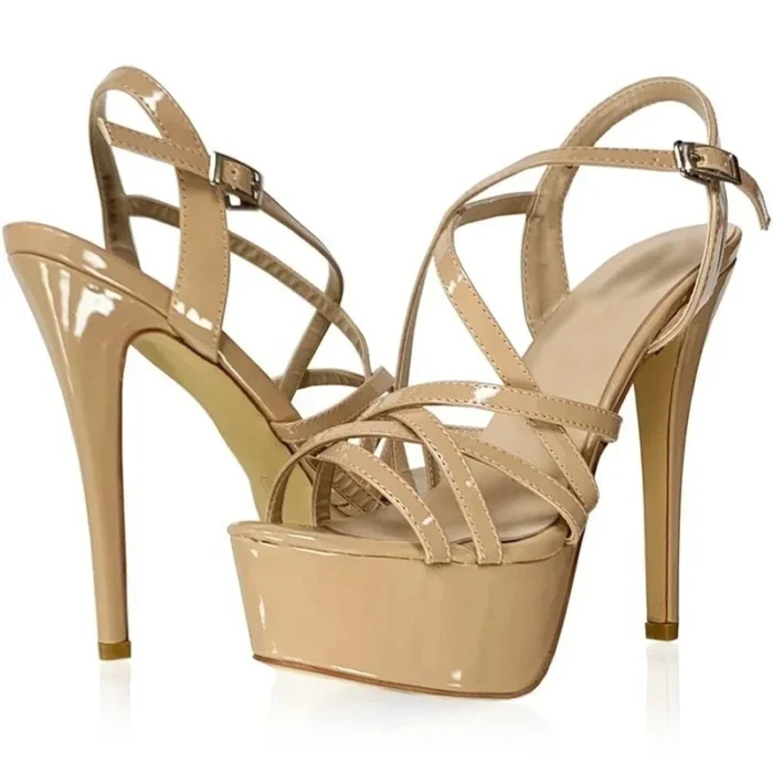 LOSLANDIFEN 2025 NEW 14CM Open Toe Platform High Heels Snake Pattern Sandals Sexy Ankle Strap Gladiator Party Dress Women Shoes - Image 6