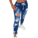 Plus Size High Waist Ripped Denim Trousers Women Clothing 2025 Fashion Korean Casual Slim Large Size Jeans Oversized Pants Leggi - Image 6