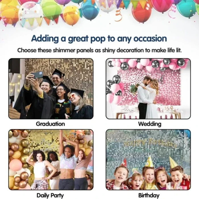 18/24/30/72PCS Shimmer Wall Backdrops Square Sequin Wall Panel Backdrops Party Backdrops for Wedding Anniversary Birthday Decor - Image 5