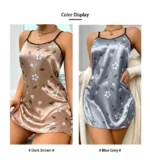 Women's Sleepwear Summer Floral Print Satin Nightgown Casual Sleeveless Backless Slip Night Dress Sexy Nightdress Home Clothes - Image 4