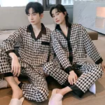 High Quality Couple Pajamas Suit Summer Short Sleeve Long Pant Home Cloth Men Ice Silk Thin Satin Large Size Sleepwear Set Women - Image 6