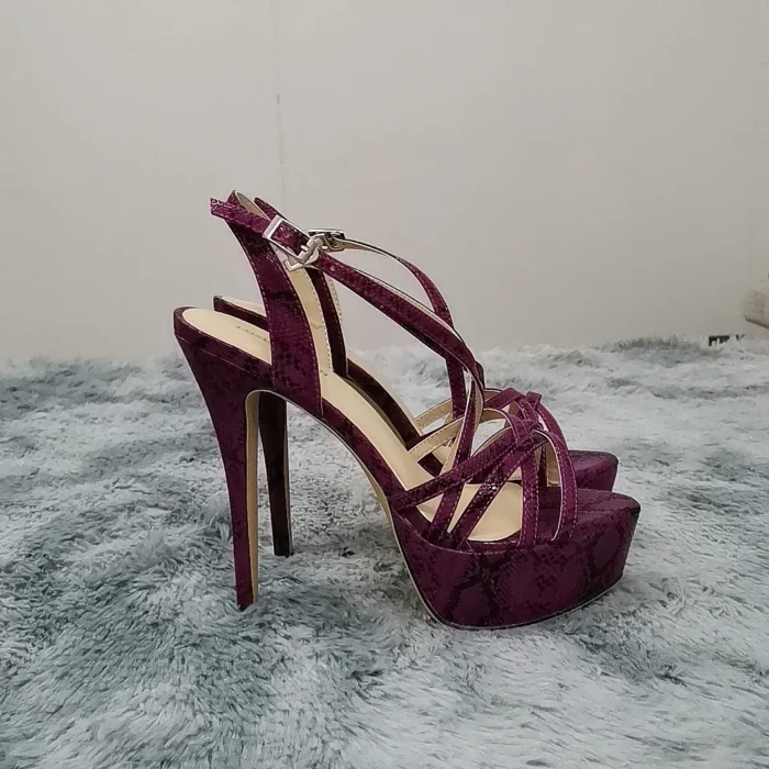 LOSLANDIFEN 2025 NEW 14CM Open Toe Platform High Heels Snake Pattern Sandals Sexy Ankle Strap Gladiator Party Dress Women Shoes - Image 2