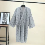 2025 New Men's 100% Cotton Gauze Cotton Robe Loose Thin Yukata Japanese Kimono Pajamas Men's Hooded Robe V-Neck Pajamas Bathrobe - Image 6