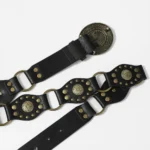 European and American retro street fashion hollow ring pu leather splicing characteristic waist belt - Image 3