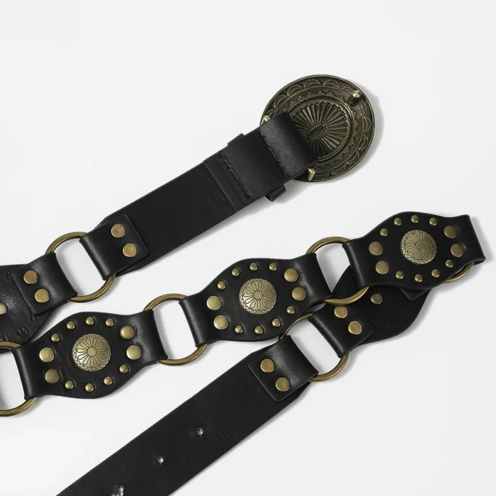 European and American retro street fashion hollow ring pu leather splicing characteristic waist belt - Image 3